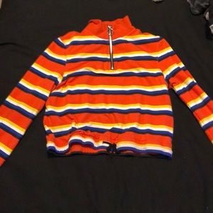 Orange, yellow, blue and white shirt